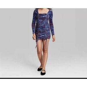 Wild Fable Purple Long Sleeve Ruched Velvet Bodycon Dress, Small, NEW